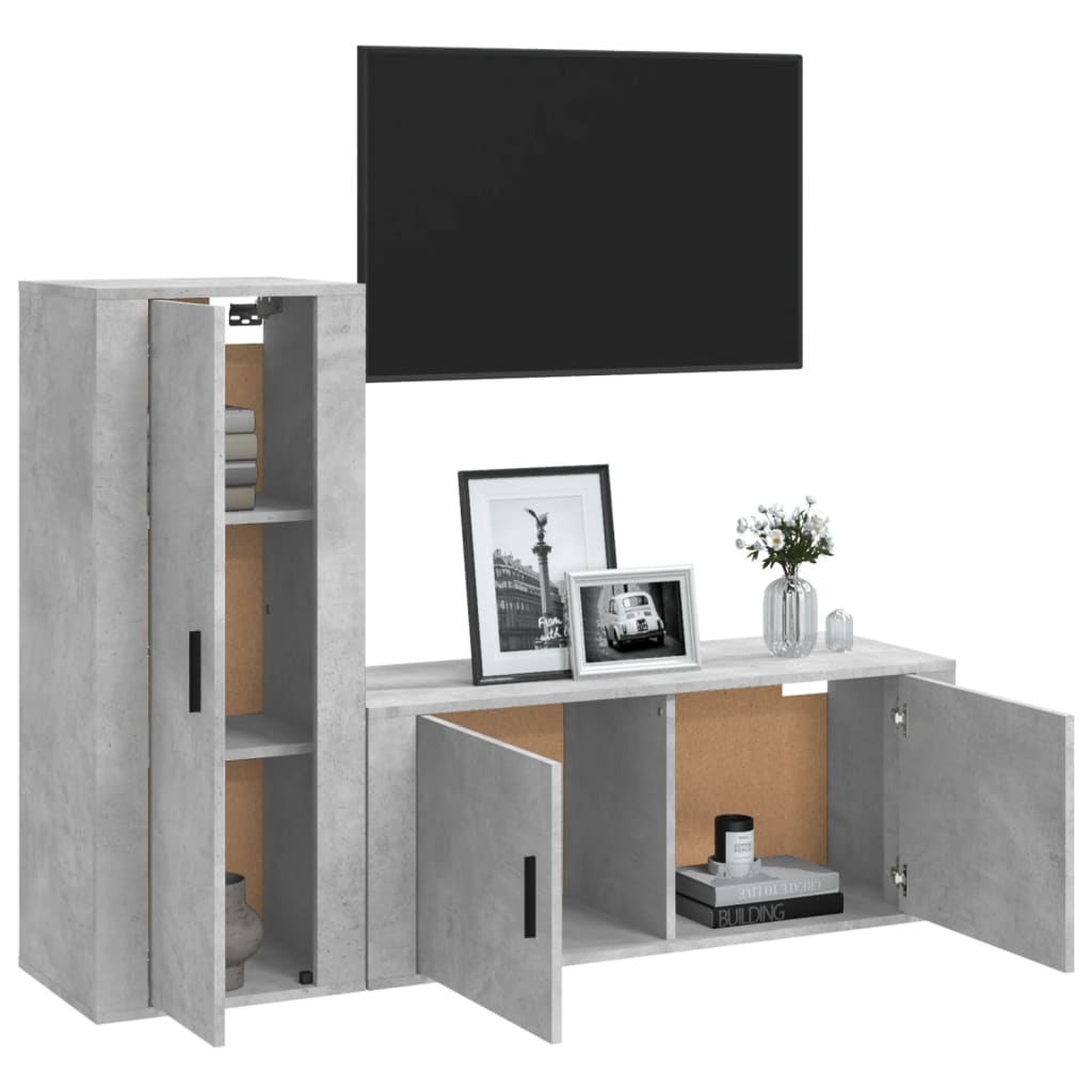 Set di Mobili Porta TV 2 pz Grigio Cemento in Legno Multistrato - homemem39