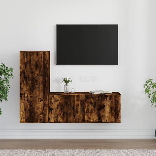 Set Mobili Porta TV 2 pz Rovere Fumo in Legno Multistrato - homemem39