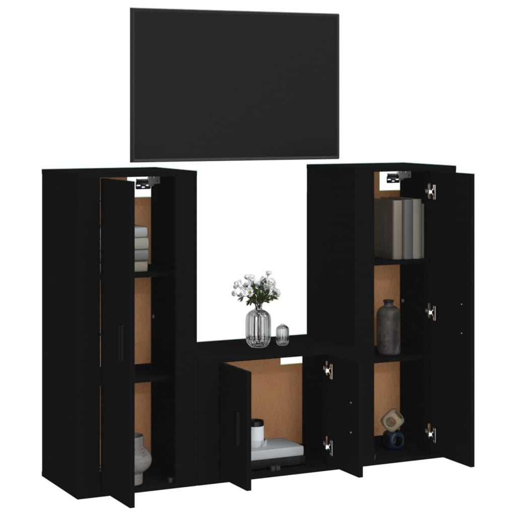 Set Mobili Porta TV 3 pz Nero in Legno Multistrato - homemem39