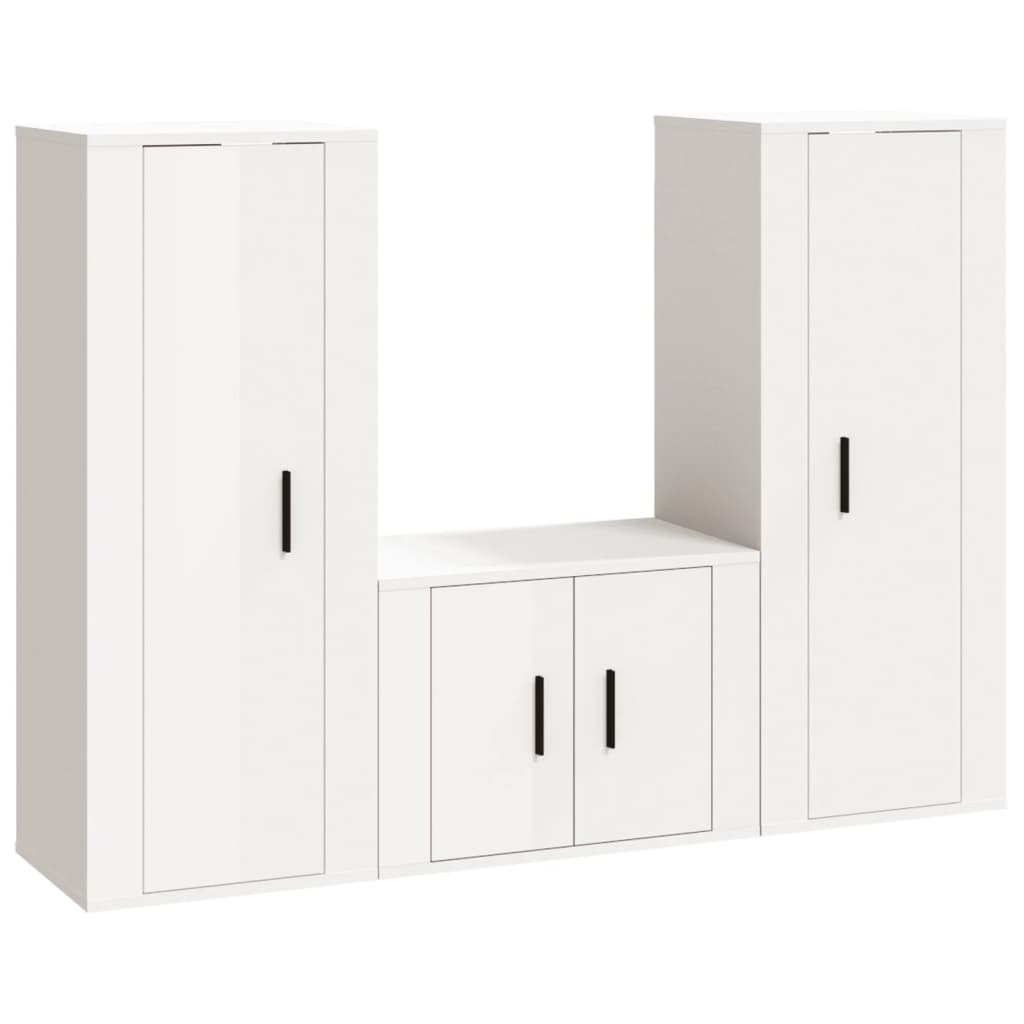 Set Mobili Porta TV 3 pz Bianco Lucido in Legno Multistrato - homemem39