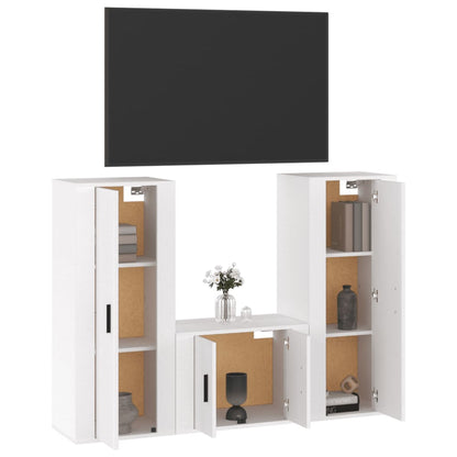 Set Mobili Porta TV 3 pz Bianco Lucido in Legno Multistrato - homemem39