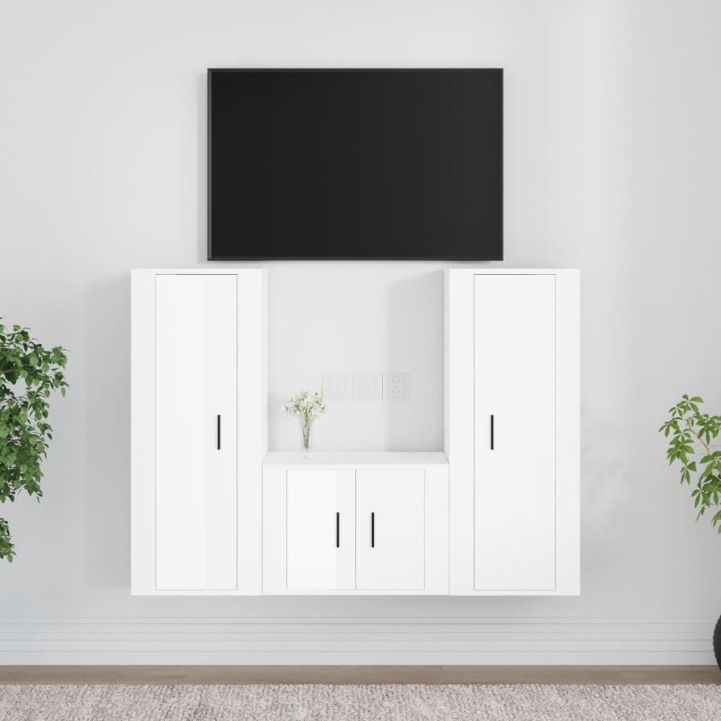 Set Mobili Porta TV 3 pz Bianco Lucido in Legno Multistrato - homemem39