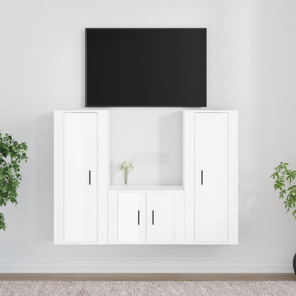 Set Mobili Porta TV 3 pz Bianco Lucido in Legno Multistrato - homemem39