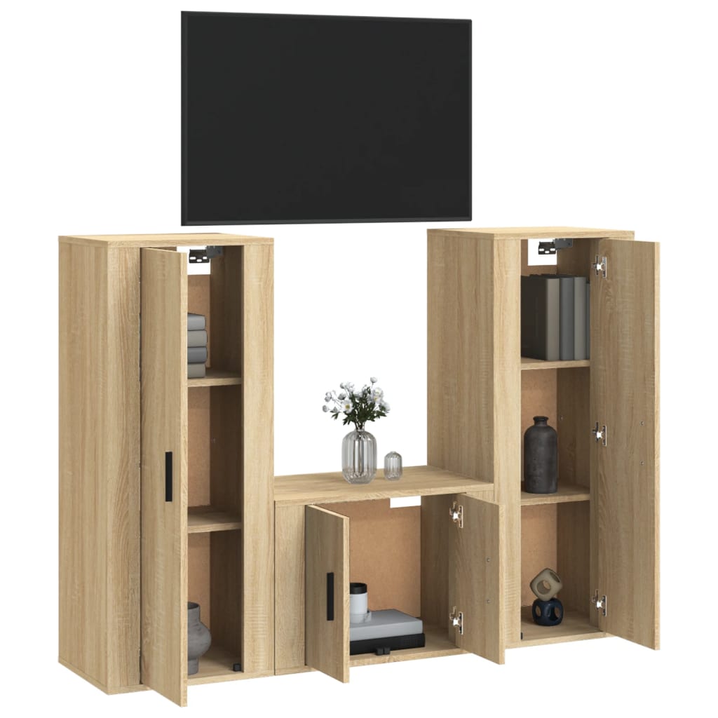 Set di Mobili Porta TV 3 pz Rovere Sonoma in Legno Multistrato - homemem39