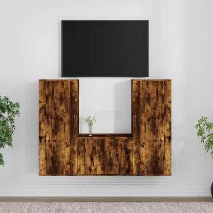 Set Mobili Porta TV 3 pz Rovere Fumo in Legno Multistrato - homemem39