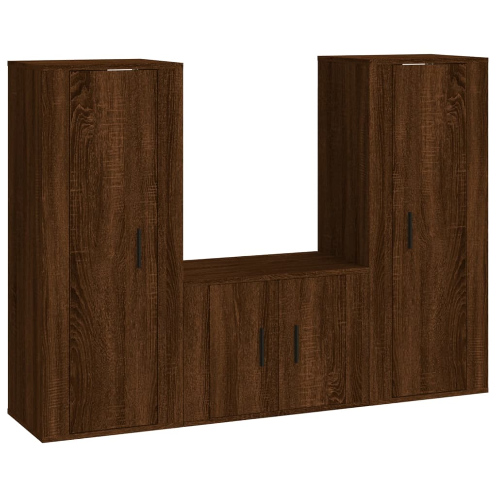 Set Mobili Porta TV 3 pz Rovere Marrone in Legno Multistrato - homemem39