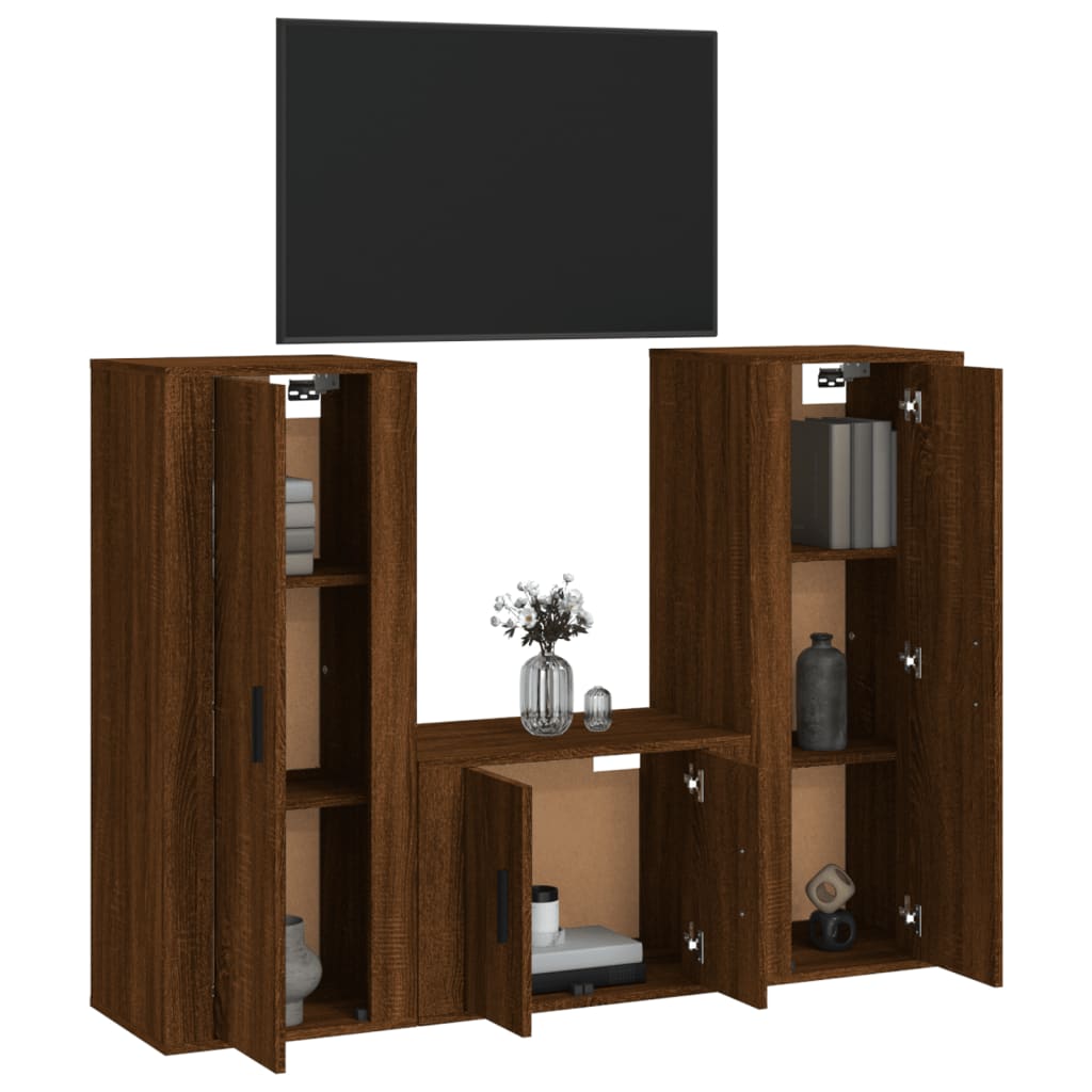 Set Mobili Porta TV 3 pz Rovere Marrone in Legno Multistrato - homemem39