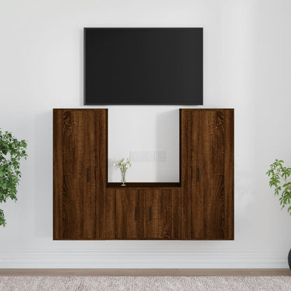 Set Mobili Porta TV 3 pz Rovere Marrone in Legno Multistrato - homemem39