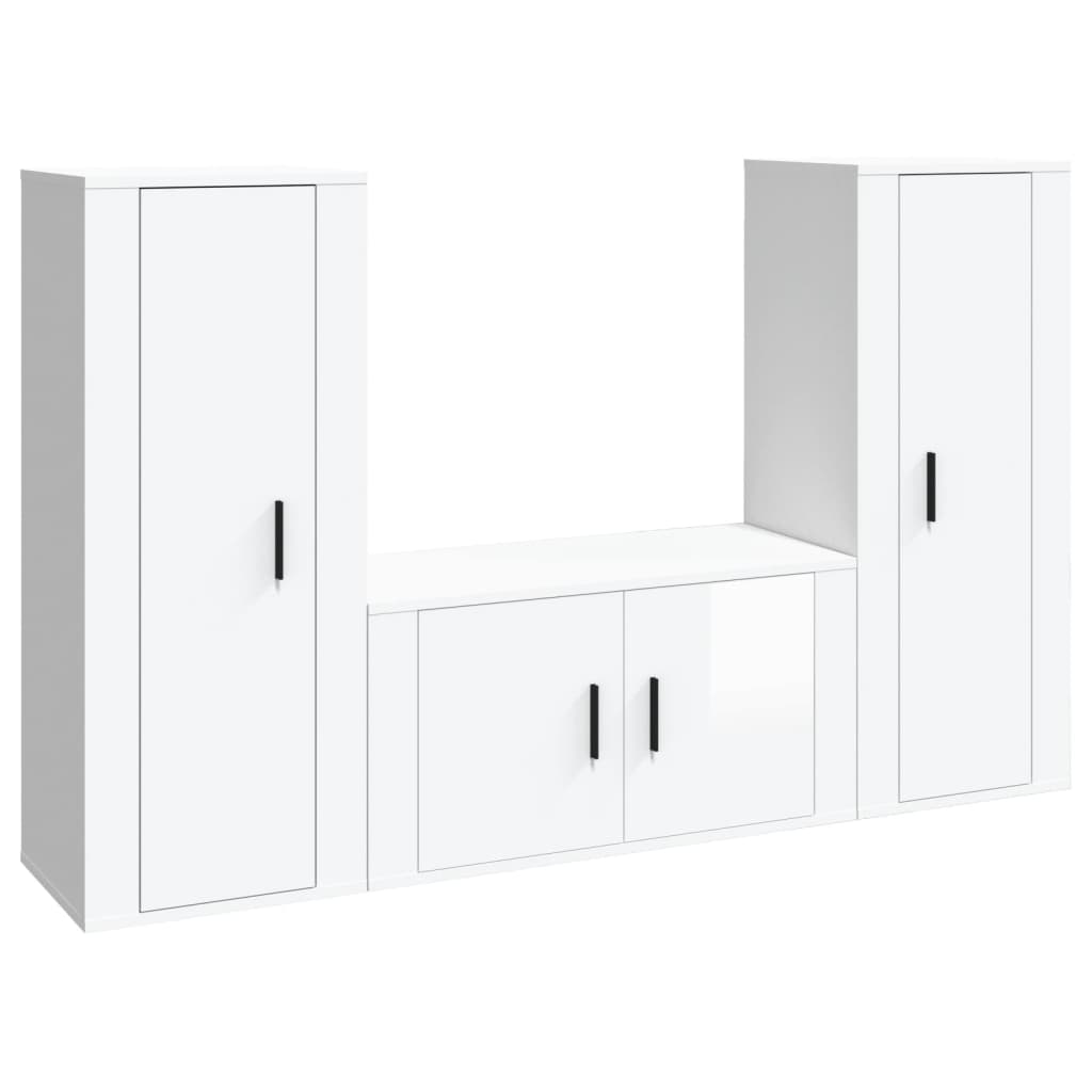 Set Mobili Porta TV 3 pz Bianco Lucido in Legno Multistrato - homemem39