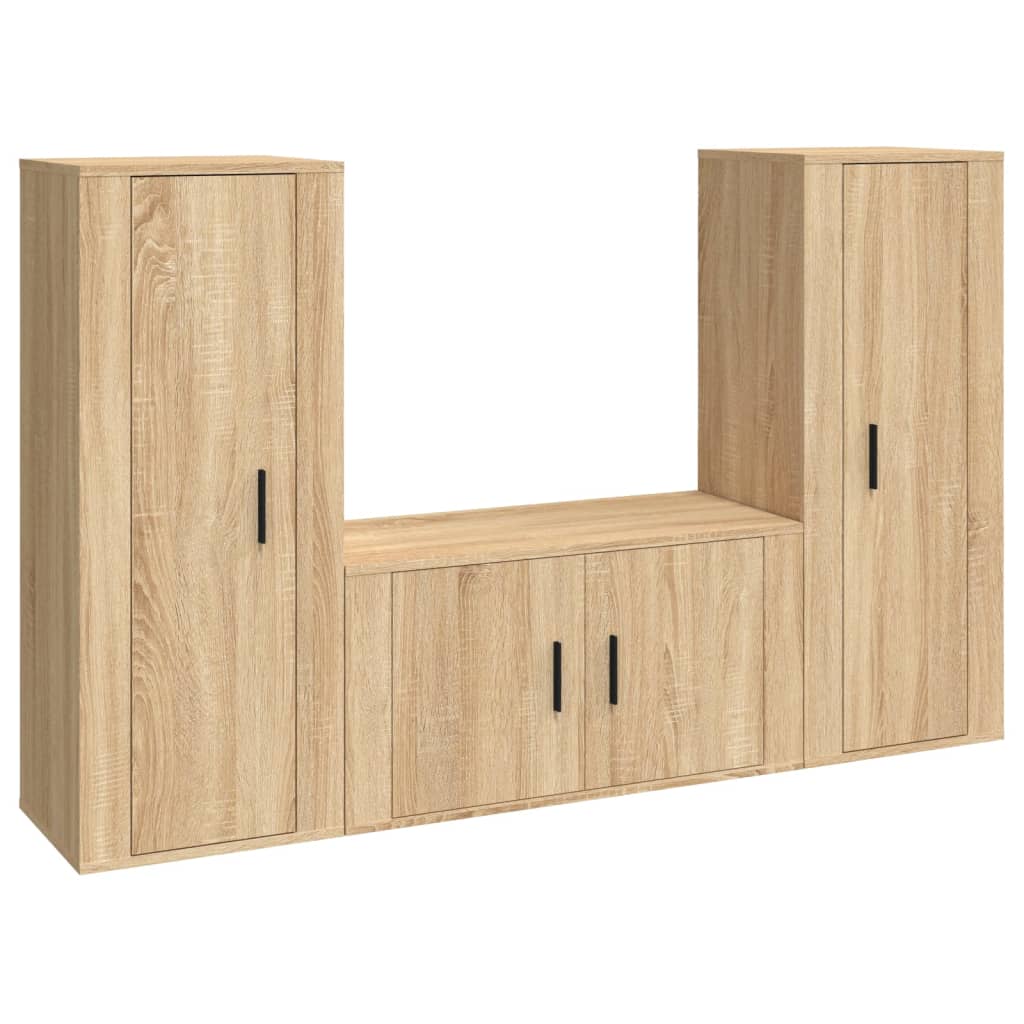 Set di Mobili Porta TV 3 pz Rovere Sonoma in Legno Multistrato - homemem39