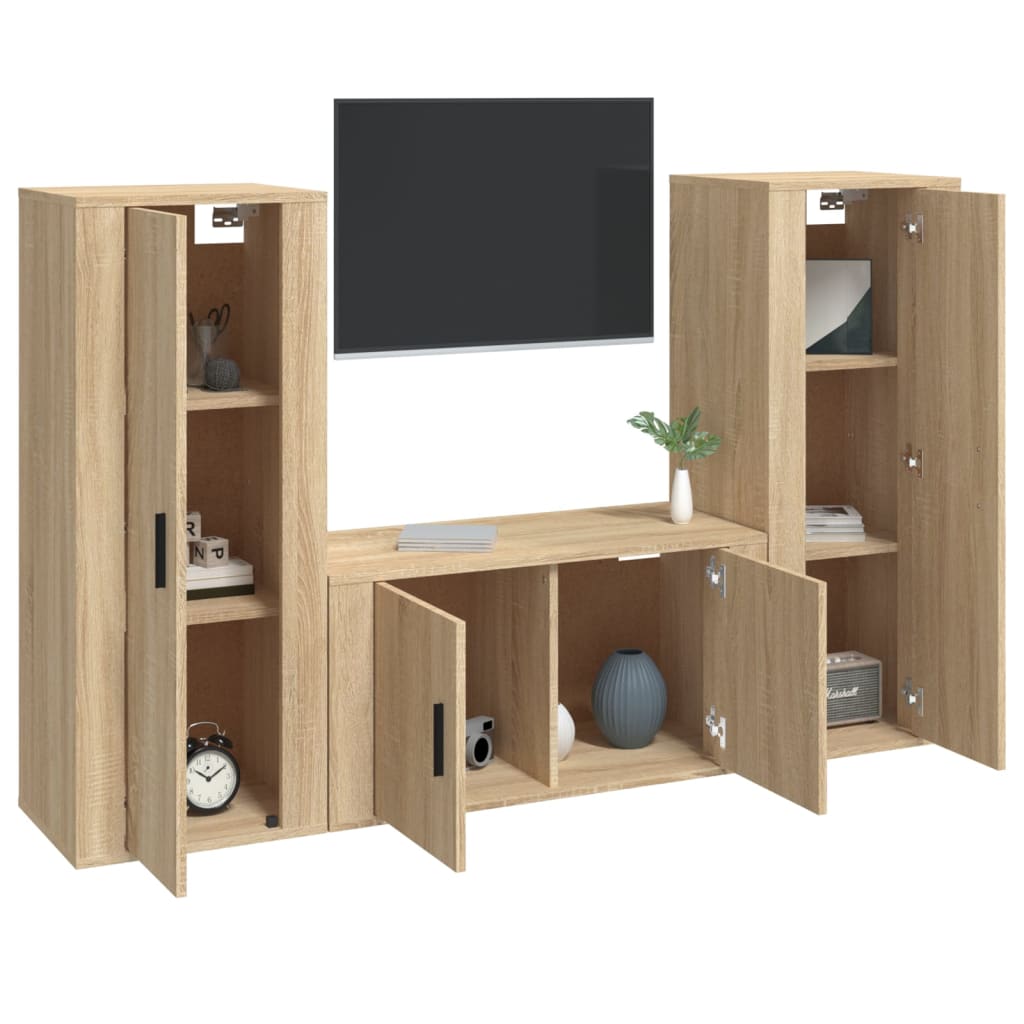 Set di Mobili Porta TV 3 pz Rovere Sonoma in Legno Multistrato - homemem39