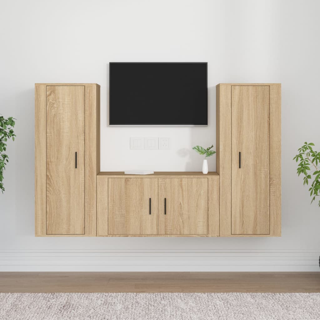 Set di Mobili Porta TV 3 pz Rovere Sonoma in Legno Multistrato - homemem39