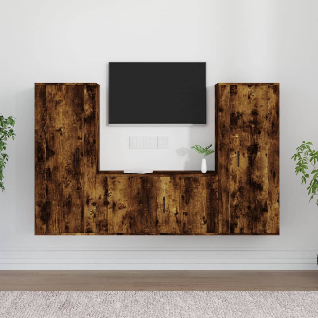 Set Mobili Porta TV 3 pz Rovere Fumo in Legno Multistrato - homemem39