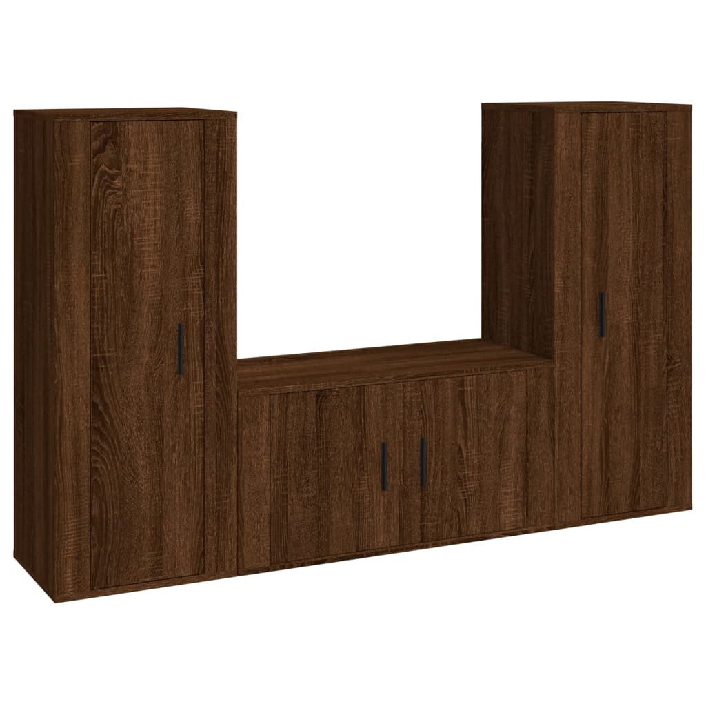 Set Mobili Porta TV 3 pz Rovere Marrone in Legno Multistrato - homemem39