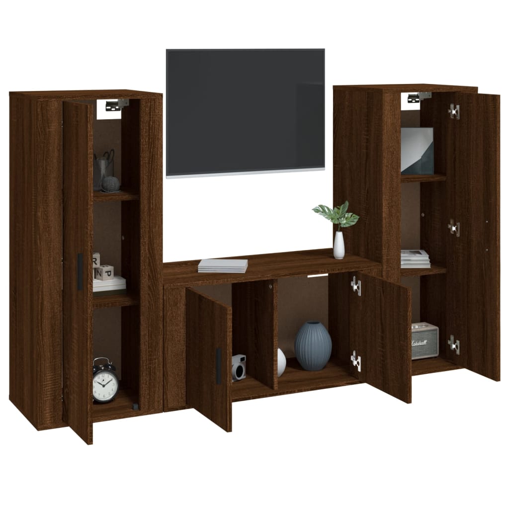 Set Mobili Porta TV 3 pz Rovere Marrone in Legno Multistrato - homemem39