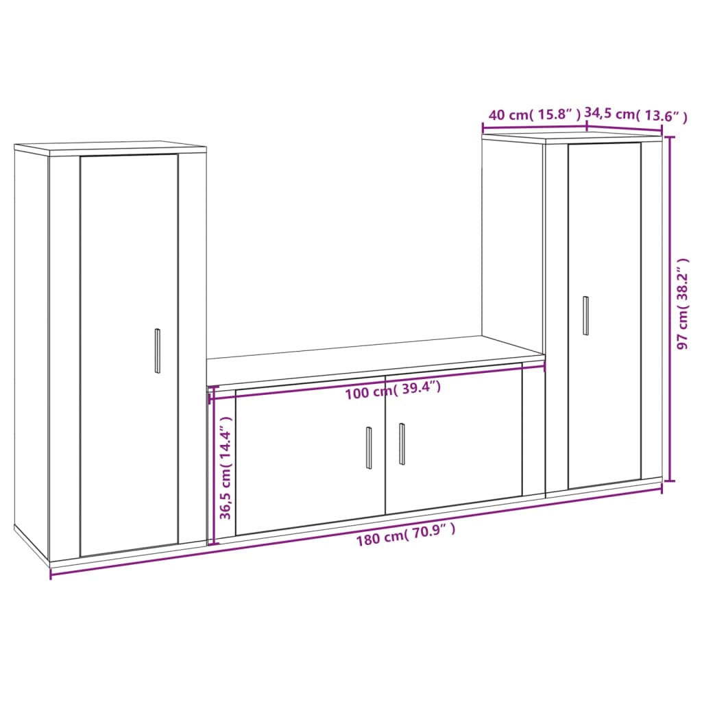 Set Mobili Porta TV 3 pz Bianco in Legno Multistrato - homemem39