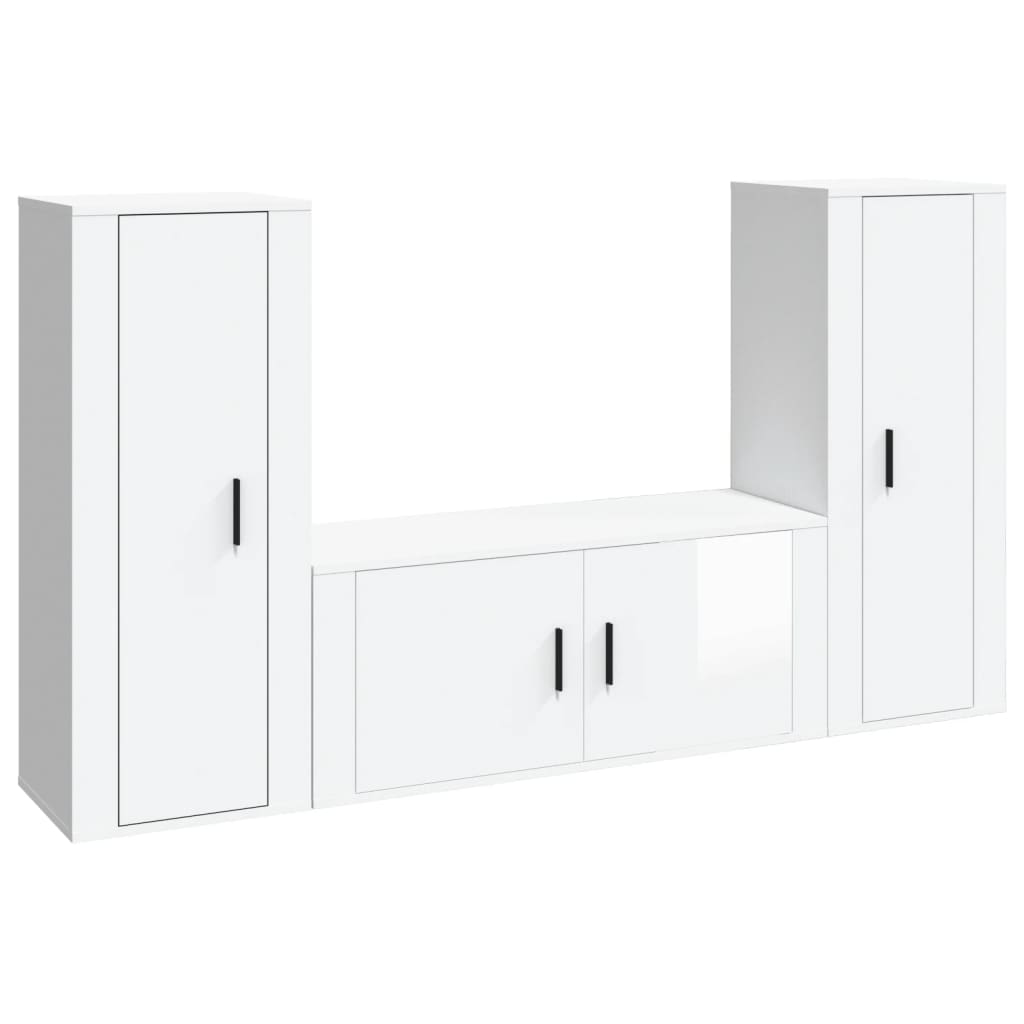 Set Mobili Porta TV 3 pz Bianco Lucido in Legno Multistrato - homemem39