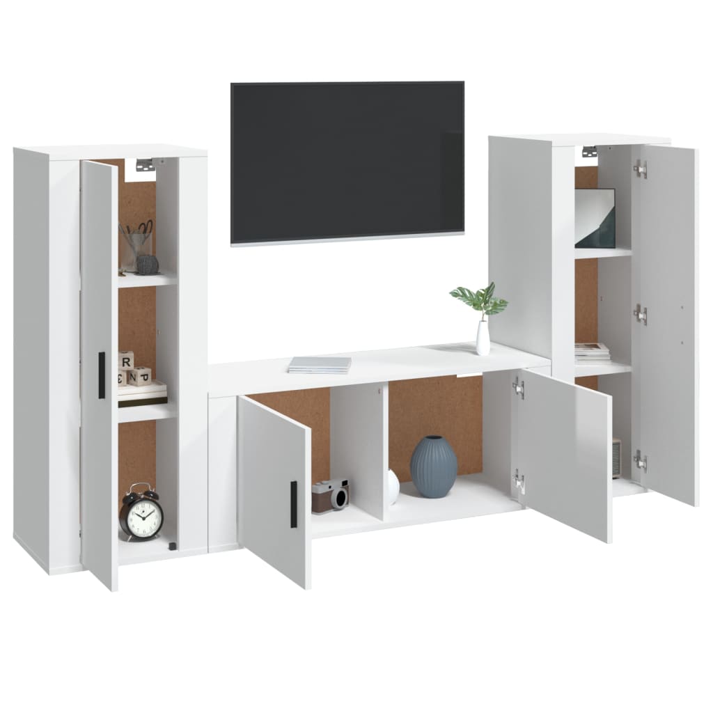 Set Mobili Porta TV 3 pz Bianco Lucido in Legno Multistrato - homemem39