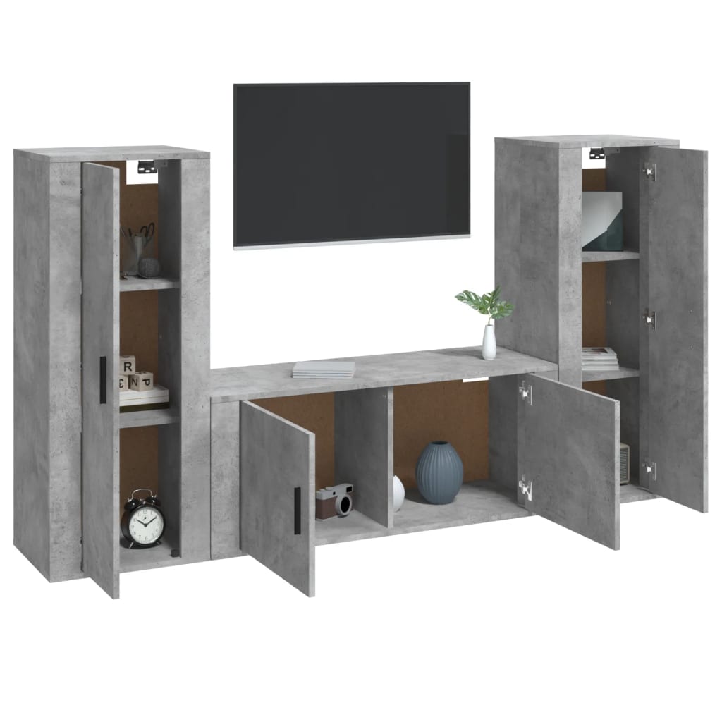 Set di Mobili Porta TV 3 pz Grigio Cemento in Legno Multistrato - homemem39