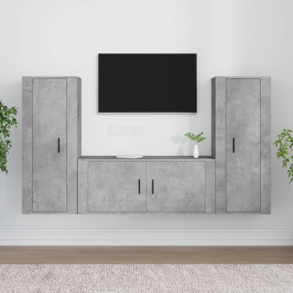 Set di Mobili Porta TV 3 pz Grigio Cemento in Legno Multistrato - homemem39