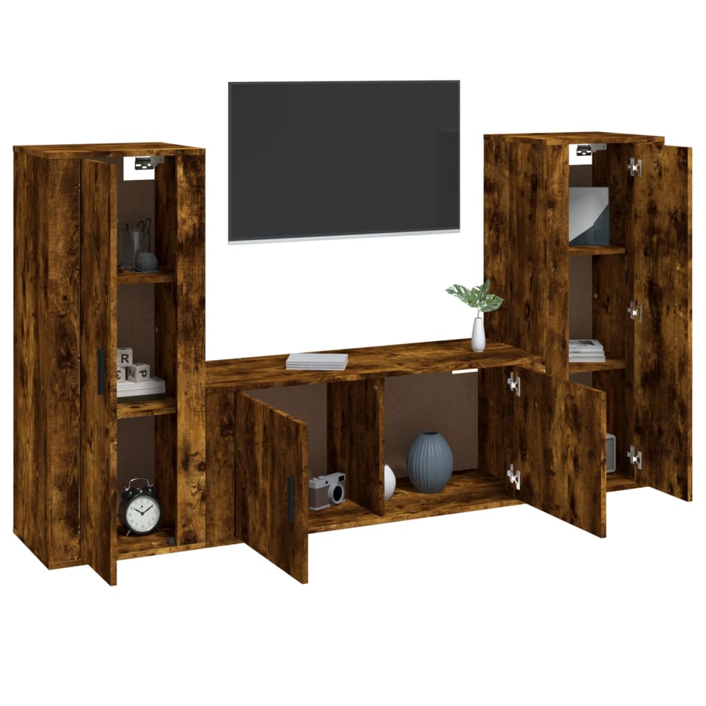 Set Mobili Porta TV 3 pz Rovere Fumo in Legno Multistrato - homemem39