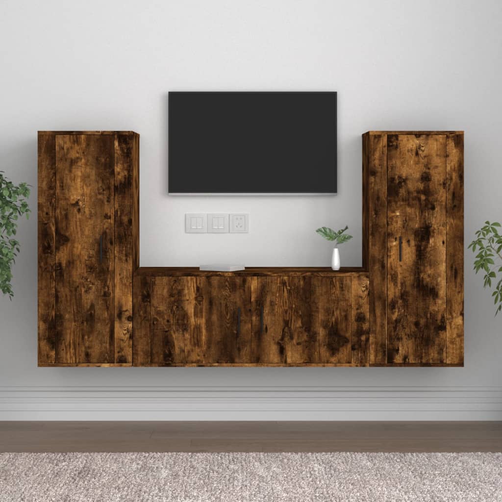 Set Mobili Porta TV 3 pz Rovere Fumo in Legno Multistrato - homemem39