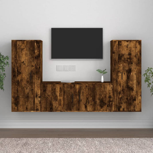 Set Mobili Porta TV 3 pz Rovere Fumo in Legno Multistrato - homemem39