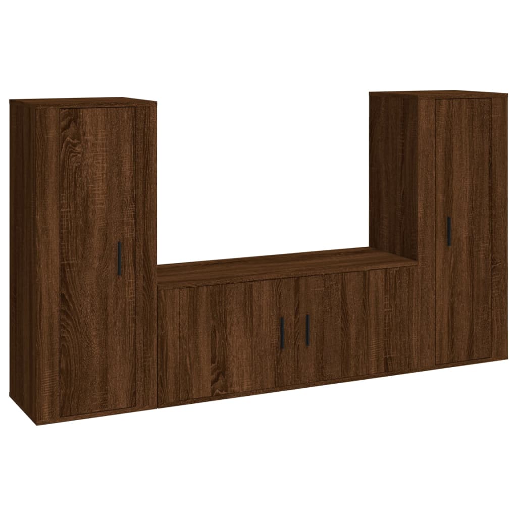 Set Mobili Porta TV 3 pz Rovere Marrone in Legno Multistrato - homemem39