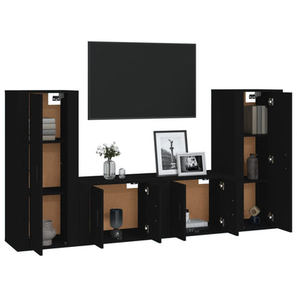 Set Mobili Porta TV 4 pz Nero in Legno Multistrato - homemem39