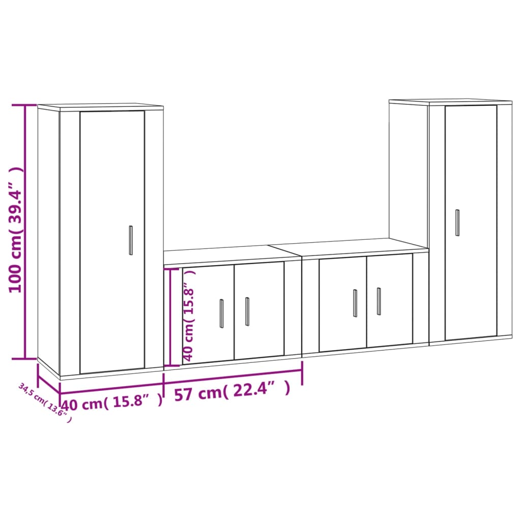 Set Mobili Porta TV 4 pz Nero in Legno Multistrato - homemem39