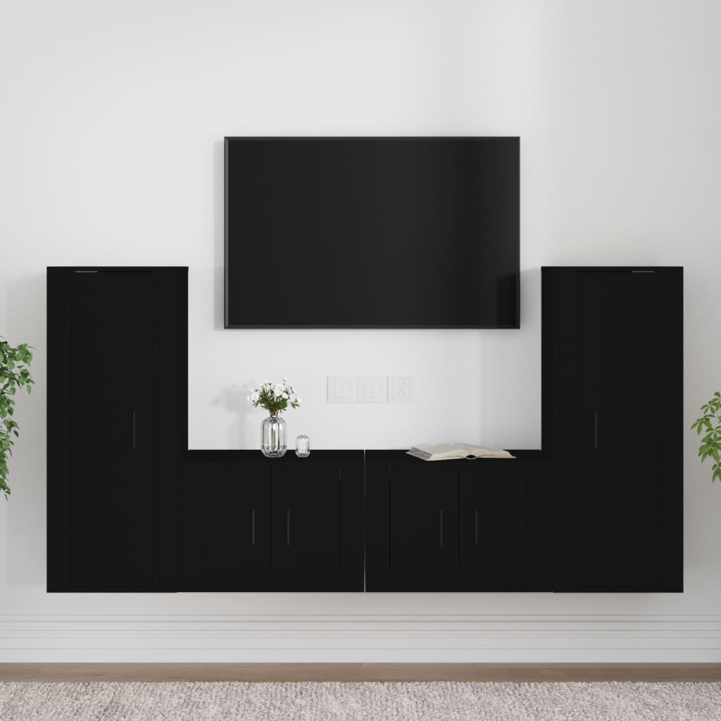 Set Mobili Porta TV 4 pz Nero in Legno Multistrato - homemem39