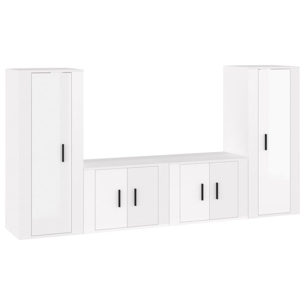 Set di Mobili Porta TV 4 pz Bianco Lucido in Legno Multistrato - homemem39