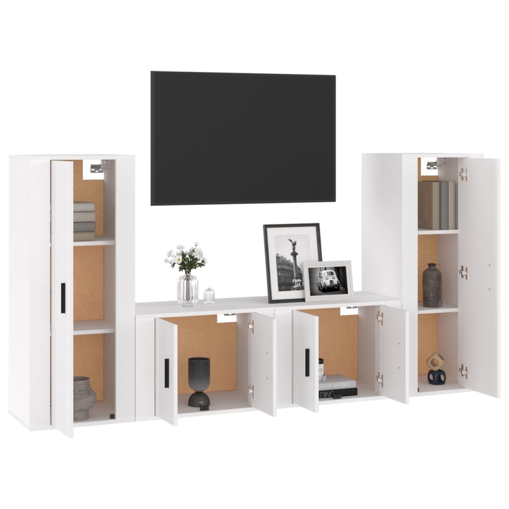 Set di Mobili Porta TV 4 pz Bianco Lucido in Legno Multistrato - homemem39