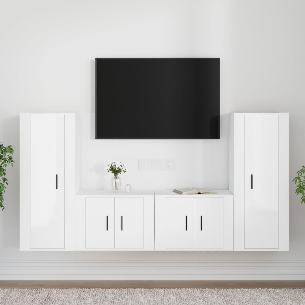 Set di Mobili Porta TV 4 pz Bianco Lucido in Legno Multistrato - homemem39