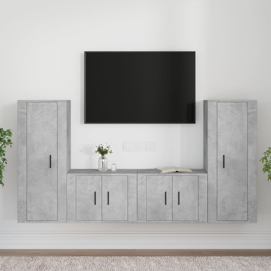 Set di Mobili Porta TV 4 pz Grigio Cemento in Legno Multistrato - homemem39