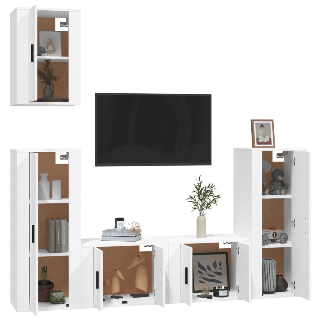 Set di Mobili Porta TV 5 pz Bianco in Legno Multistrato - homemem39