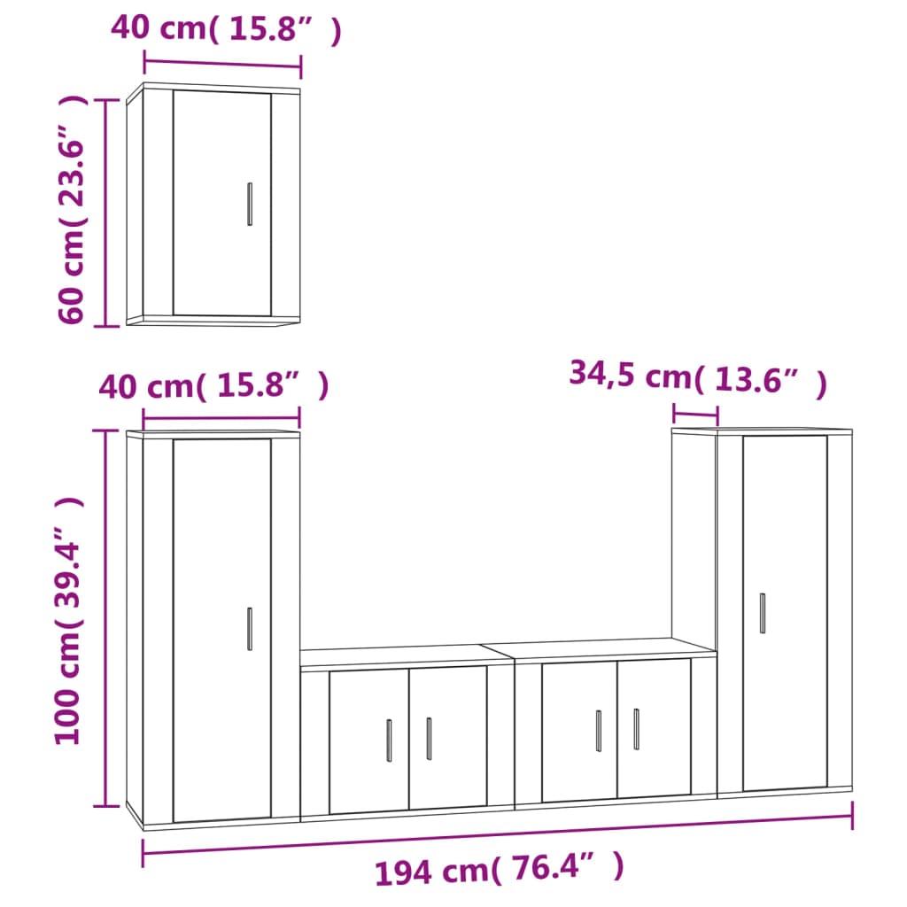 Set di Mobili Porta TV 5 pz Bianco in Legno Multistrato - homemem39