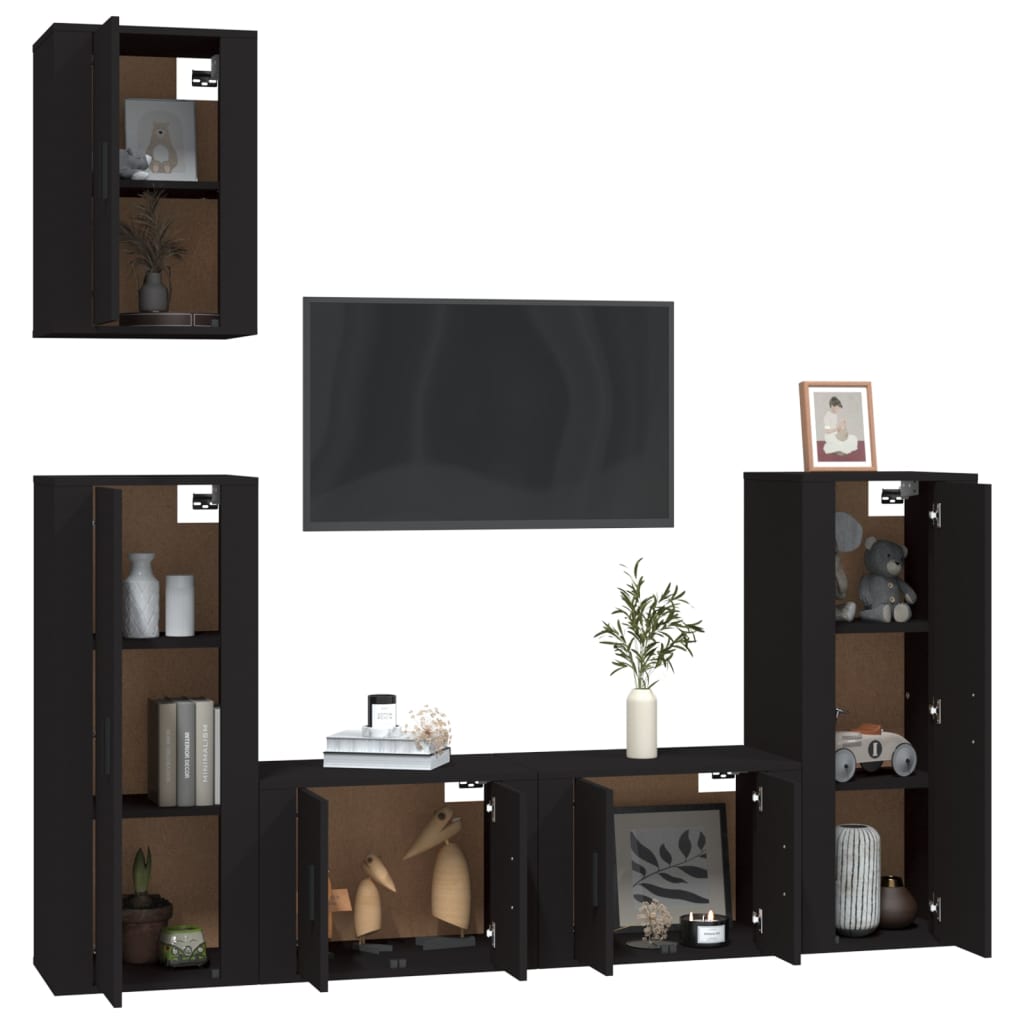 Set di Mobili Porta TV 5 pz Nero in Legno Multistrato - homemem39