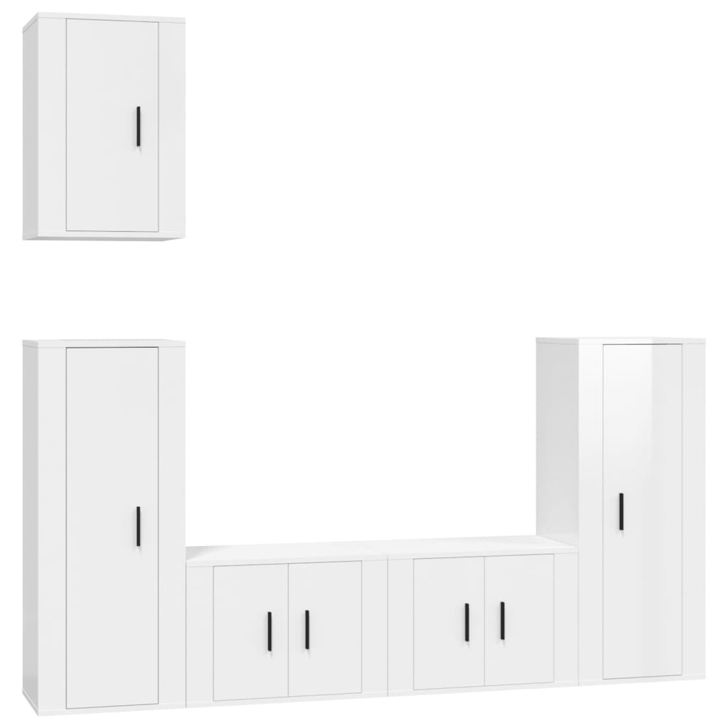 Set di Mobili Porta TV 5 pz Bianco Lucido in Legno Multistrato - homemem39