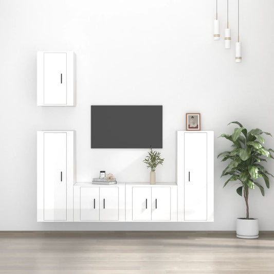 Set di Mobili Porta TV 5 pz Bianco Lucido in Legno Multistrato - homemem39