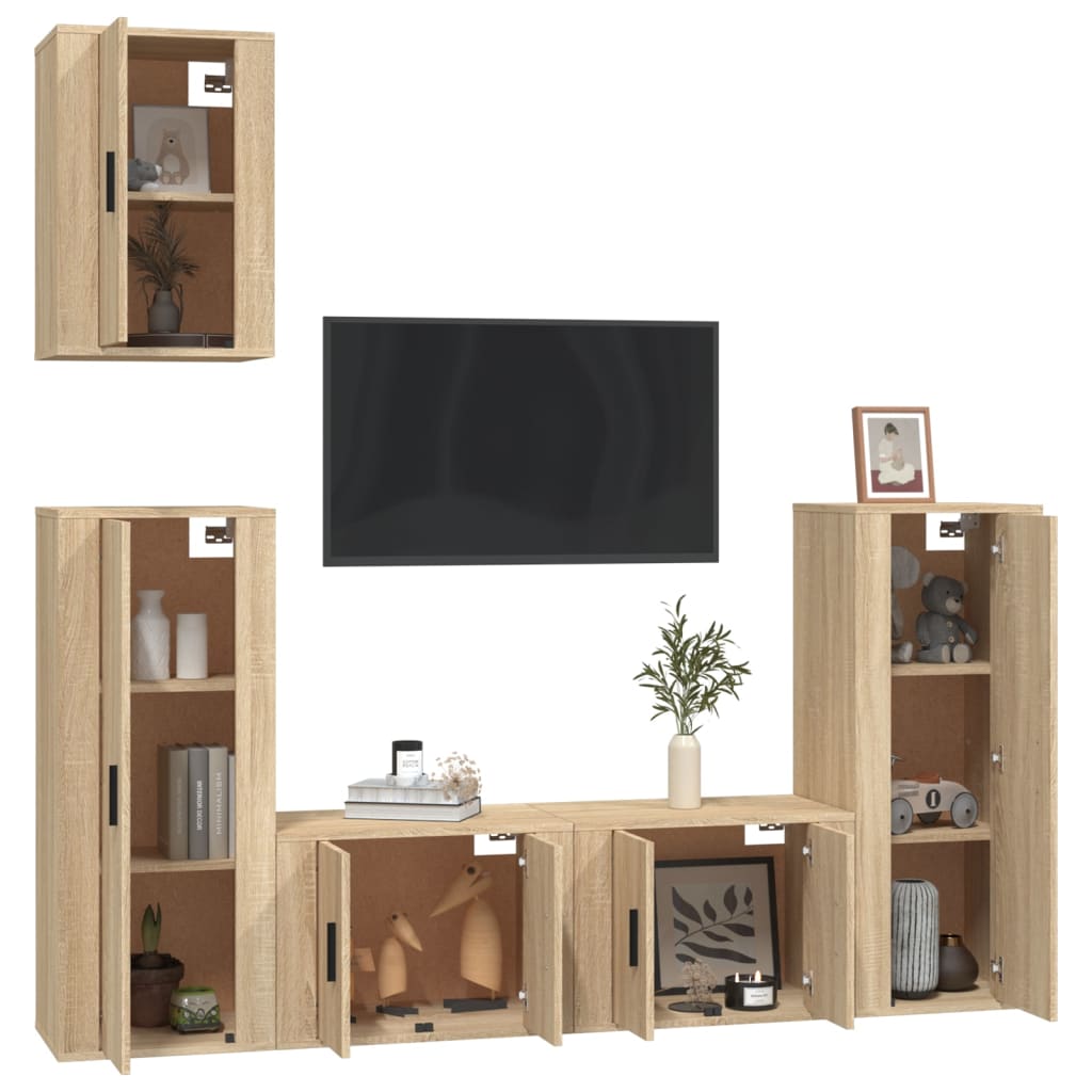 Set di Mobili Porta TV 5 pz Rovere Sonoma in Legno Multistrato - homemem39