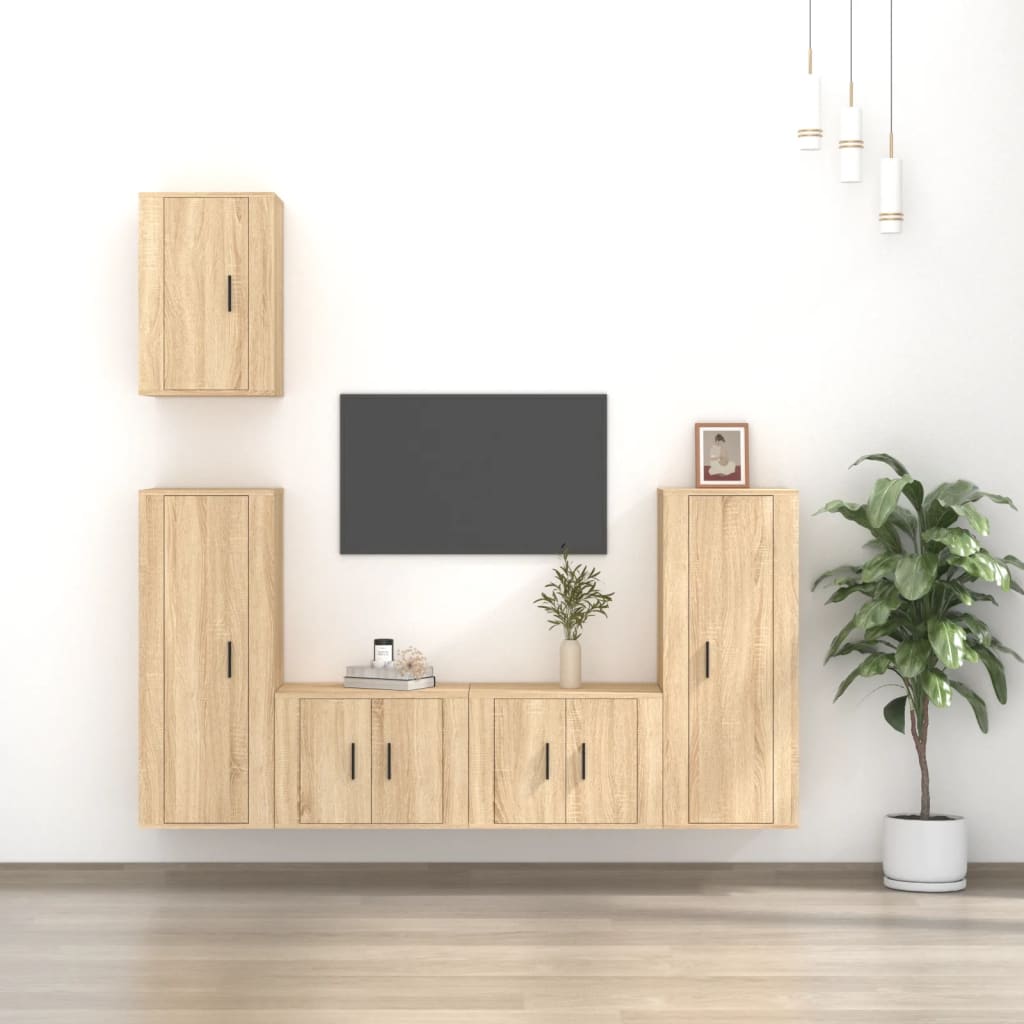 Set di Mobili Porta TV 5 pz Rovere Sonoma in Legno Multistrato - homemem39