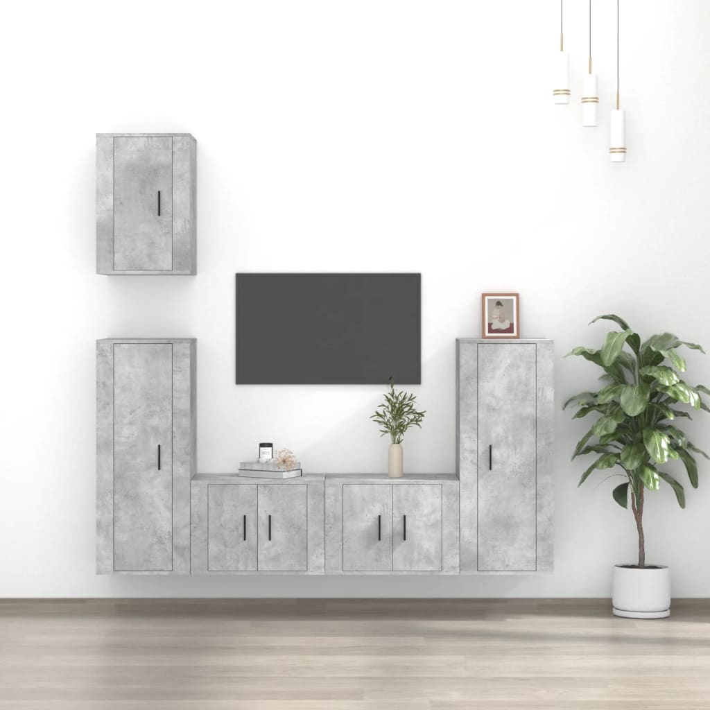 Set di Mobili Porta TV 5 pz Grigio Cemento in Legno Multistrato - homemem39