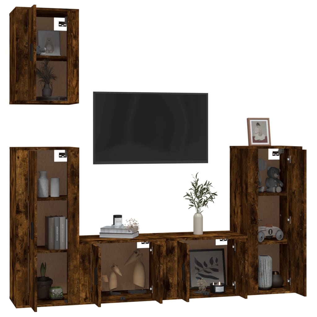 Set di Mobili Porta TV 5 pz Rovere Fumo in Legno Multistrato - homemem39