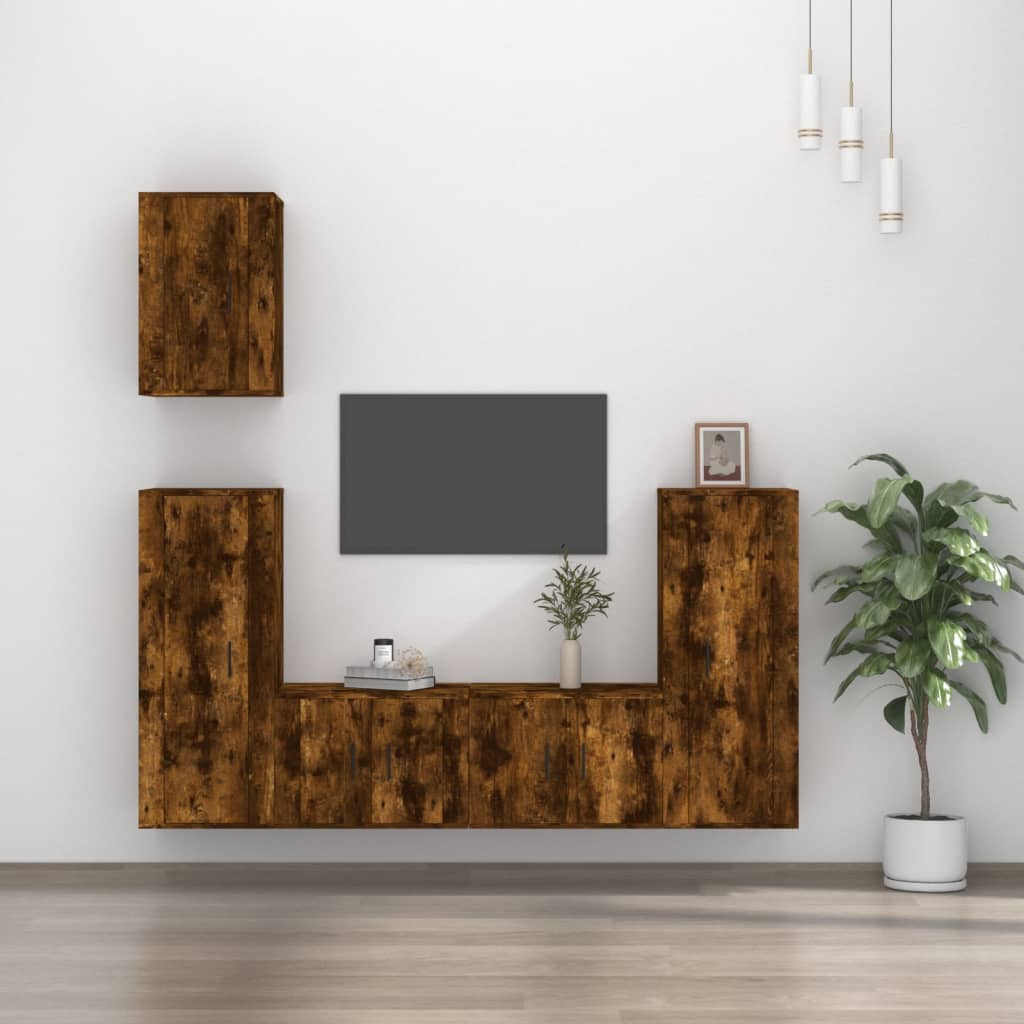 Set di Mobili Porta TV 5 pz Rovere Fumo in Legno Multistrato - homemem39