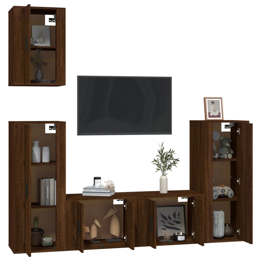 Set Mobili Porta TV 5 pz Rovere Marrone in Legno Multistrato - homemem39