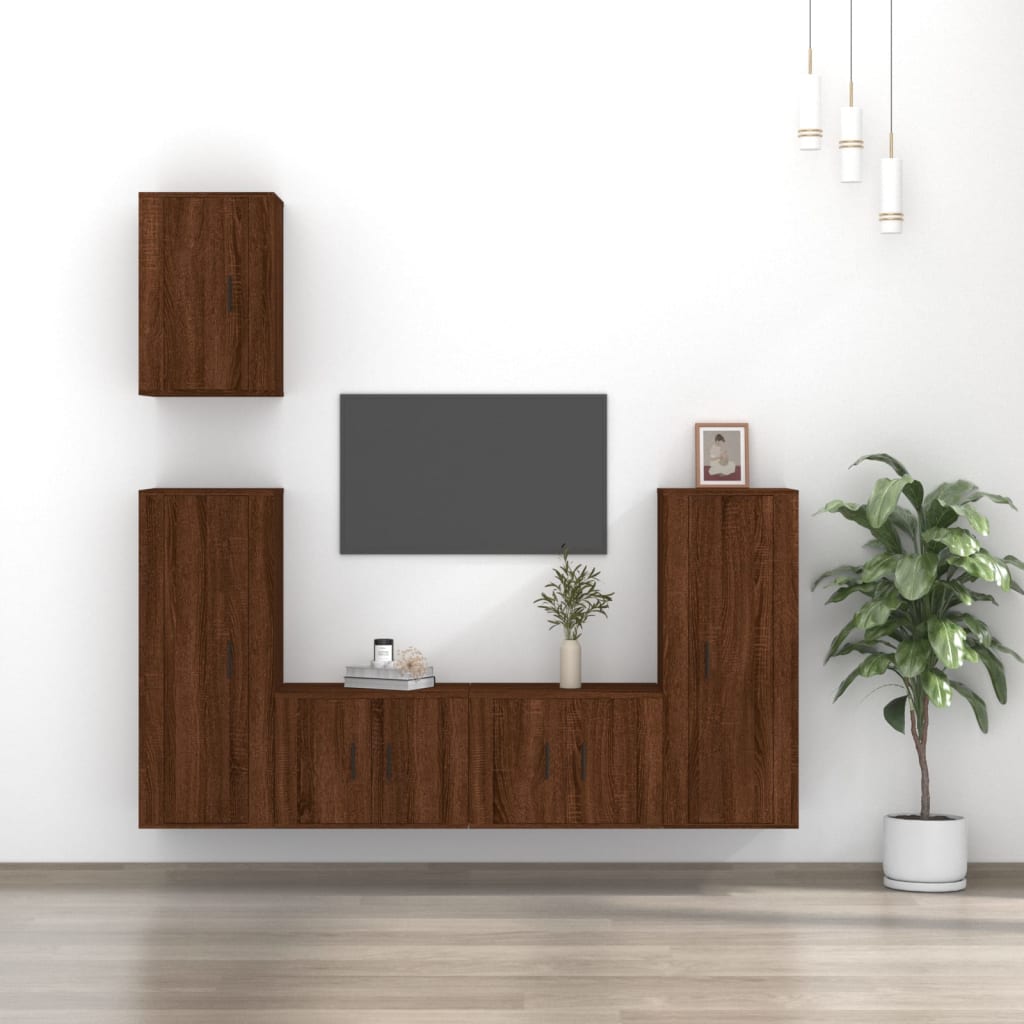 Set Mobili Porta TV 5 pz Rovere Marrone in Legno Multistrato - homemem39