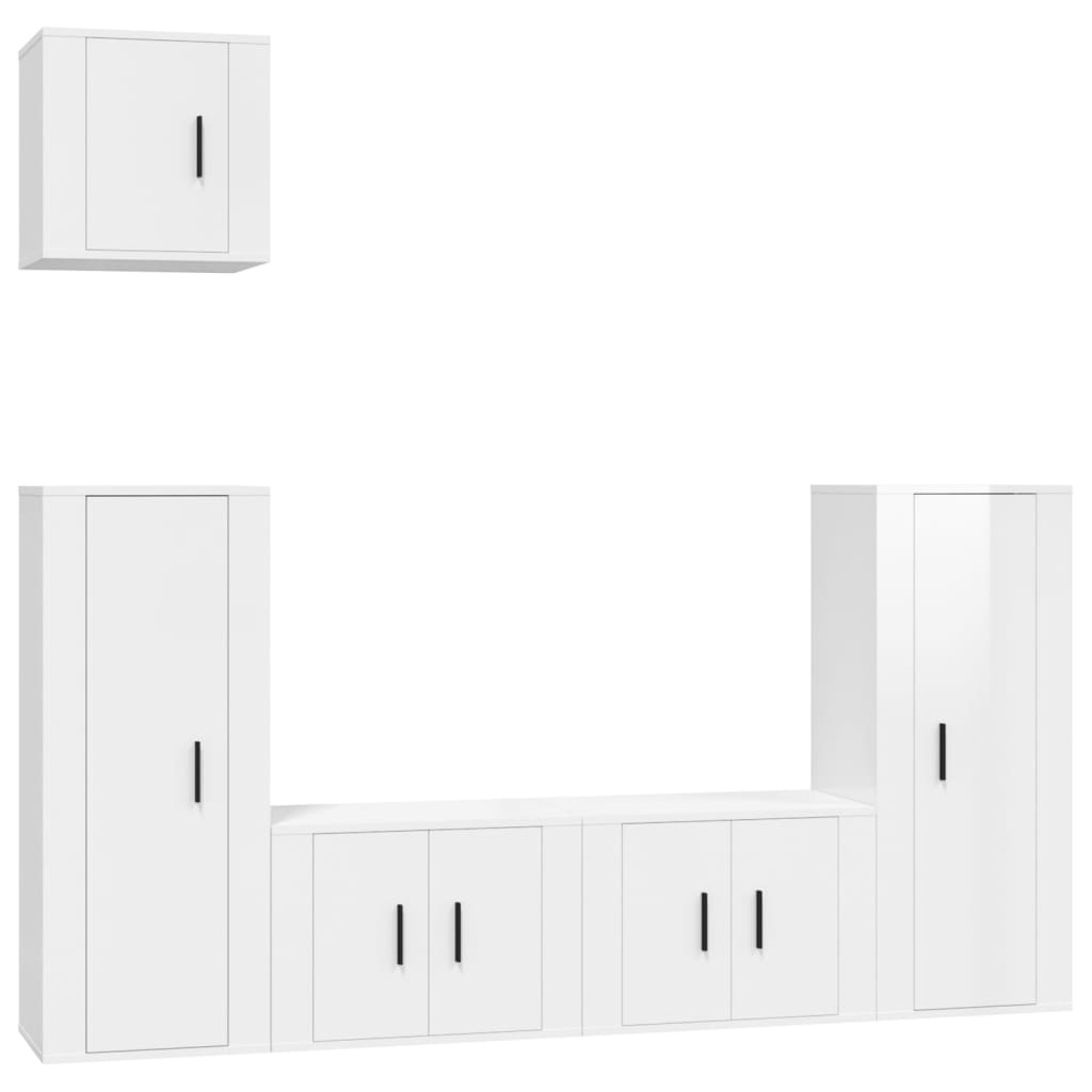 Set di Mobili Porta TV 5 pz Bianco Lucido in Legno Multistrato - homemem39