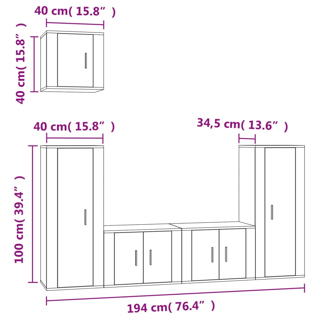 Set di Mobili Porta TV 5 pz Bianco Lucido in Legno Multistrato - homemem39