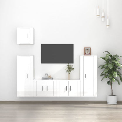 Set di Mobili Porta TV 5 pz Bianco Lucido in Legno Multistrato - homemem39